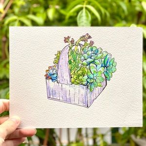 Unmatted Succulent Box Print: Watercolor 8x8